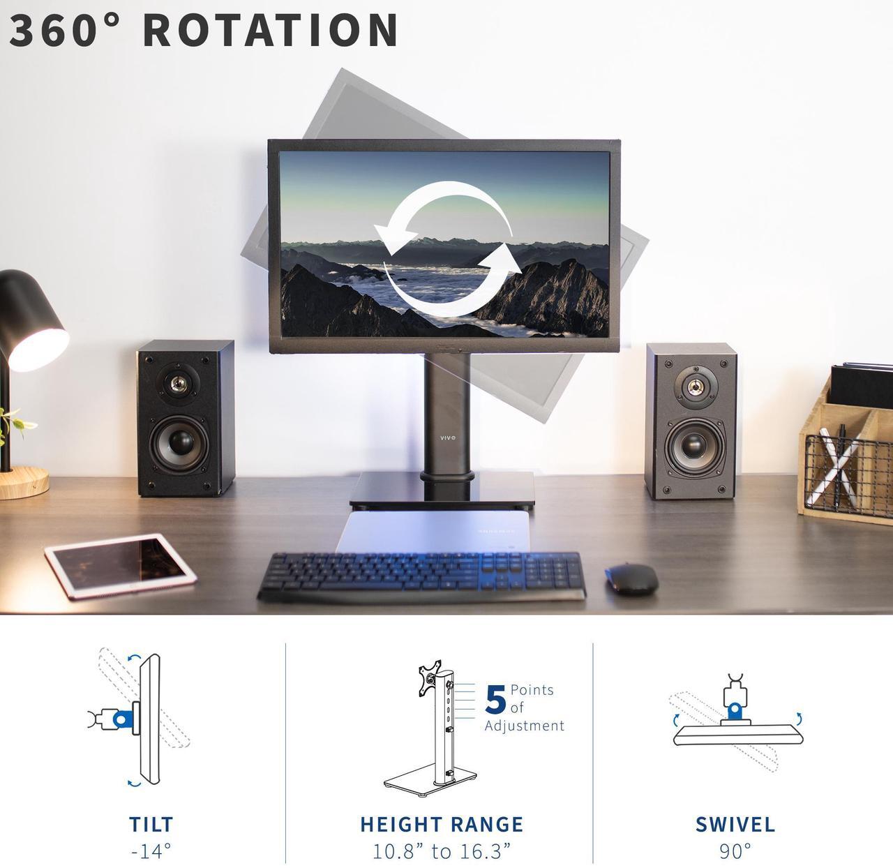 Alt view image 4 of 7 - VIVO Single Monitor Mount Adjustable Rotating Stand, Fits 1 Screen up to 38"