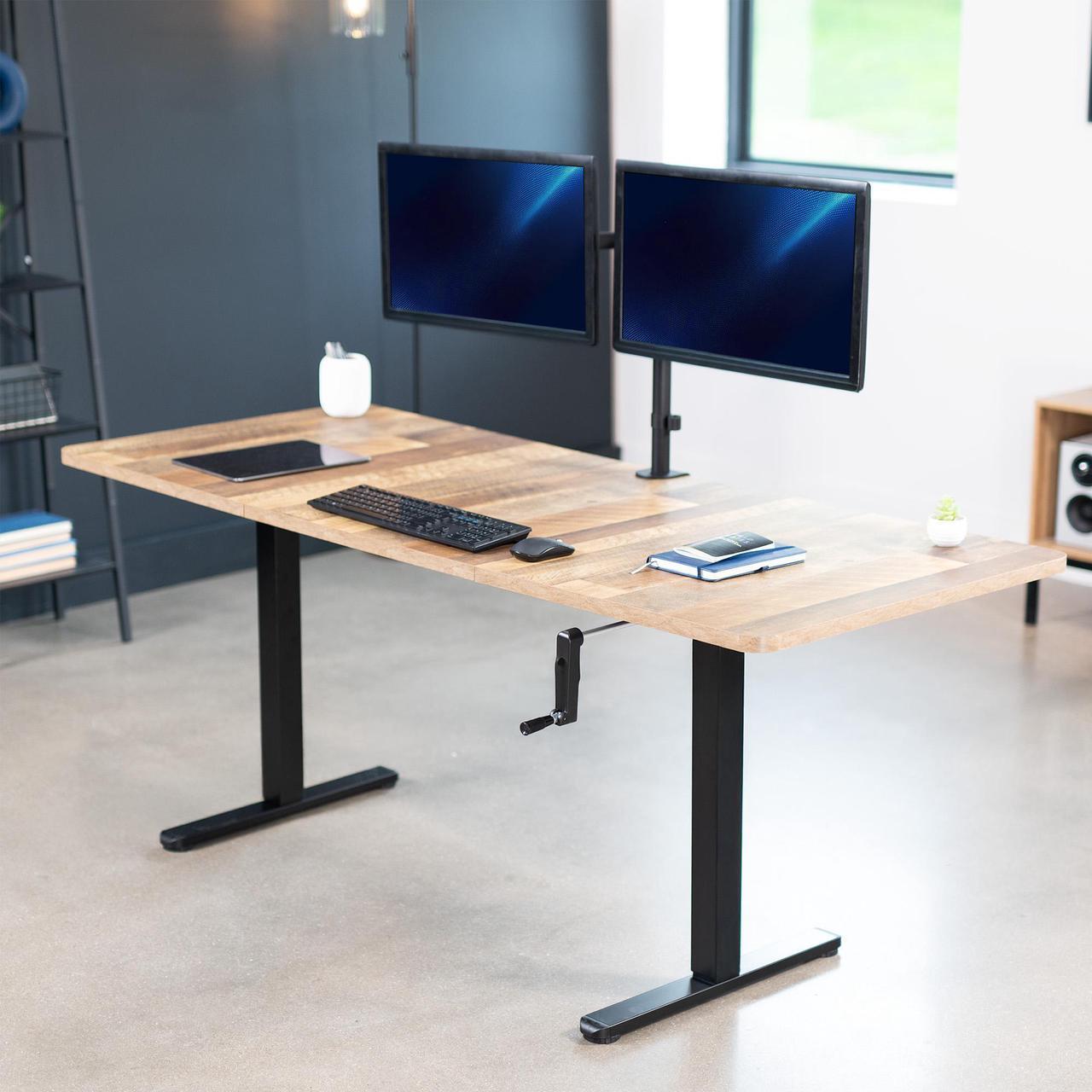 Alt view image 2 of 7 - VIVO Manual 71 x 30 Stand Up Desk Workstation, Reclaimed Wood Top, Black Frame