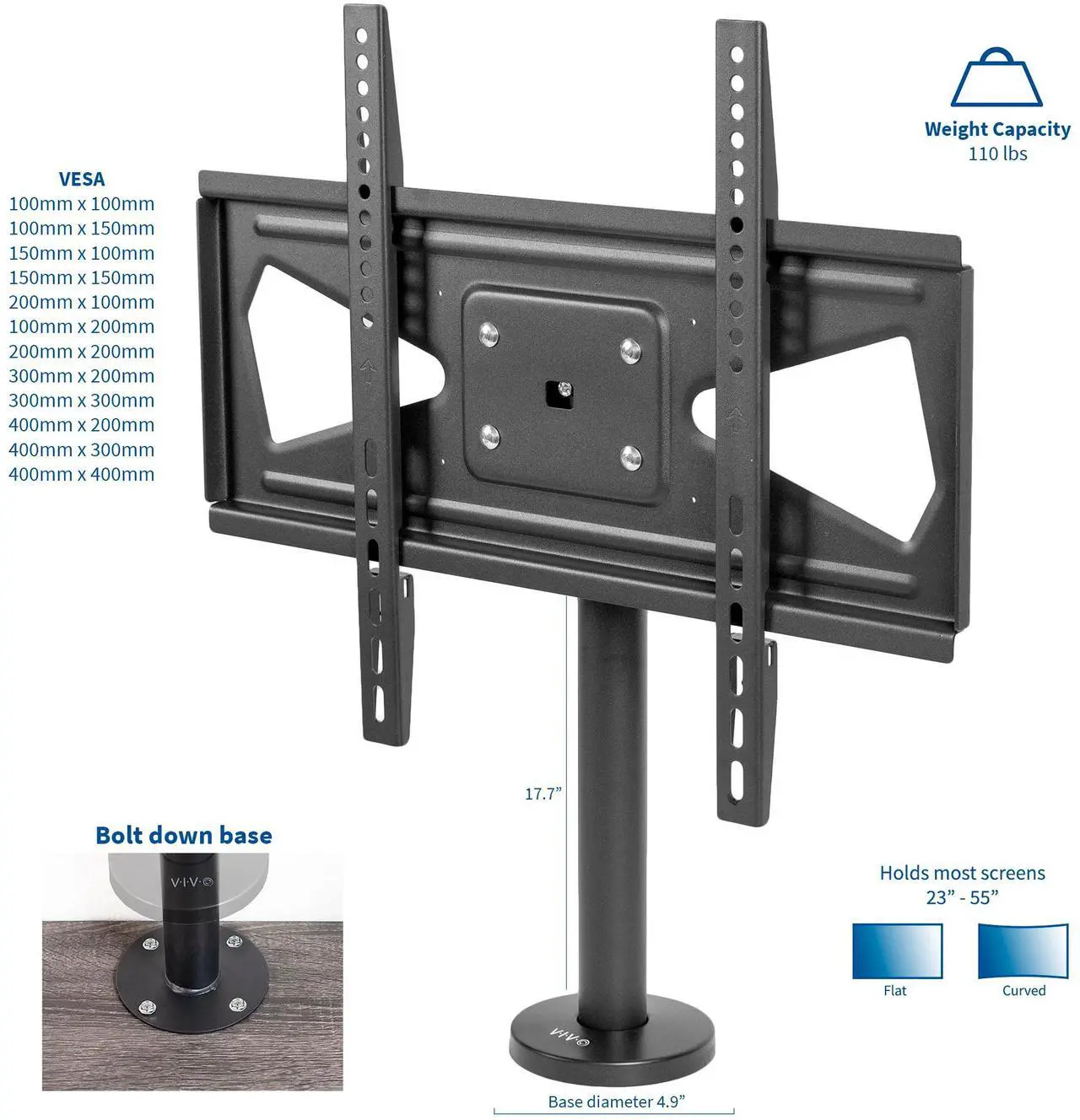 VIVO Swivel Bolt-Down TV Stand - Thumbnail 3