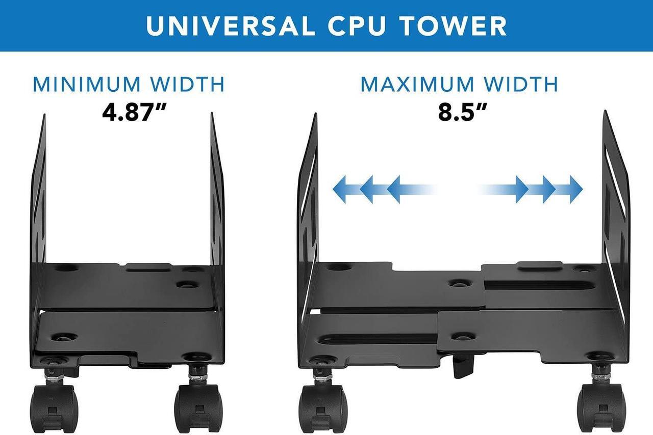 Alt view image 3 of 11 - Mount-It! Rolling CPU Stand with Wheels, Heavy Duty Desktop Computer Tower Cart with Ventilation and Adjustable Width from 4.87 to 8.5 Inches, Steel