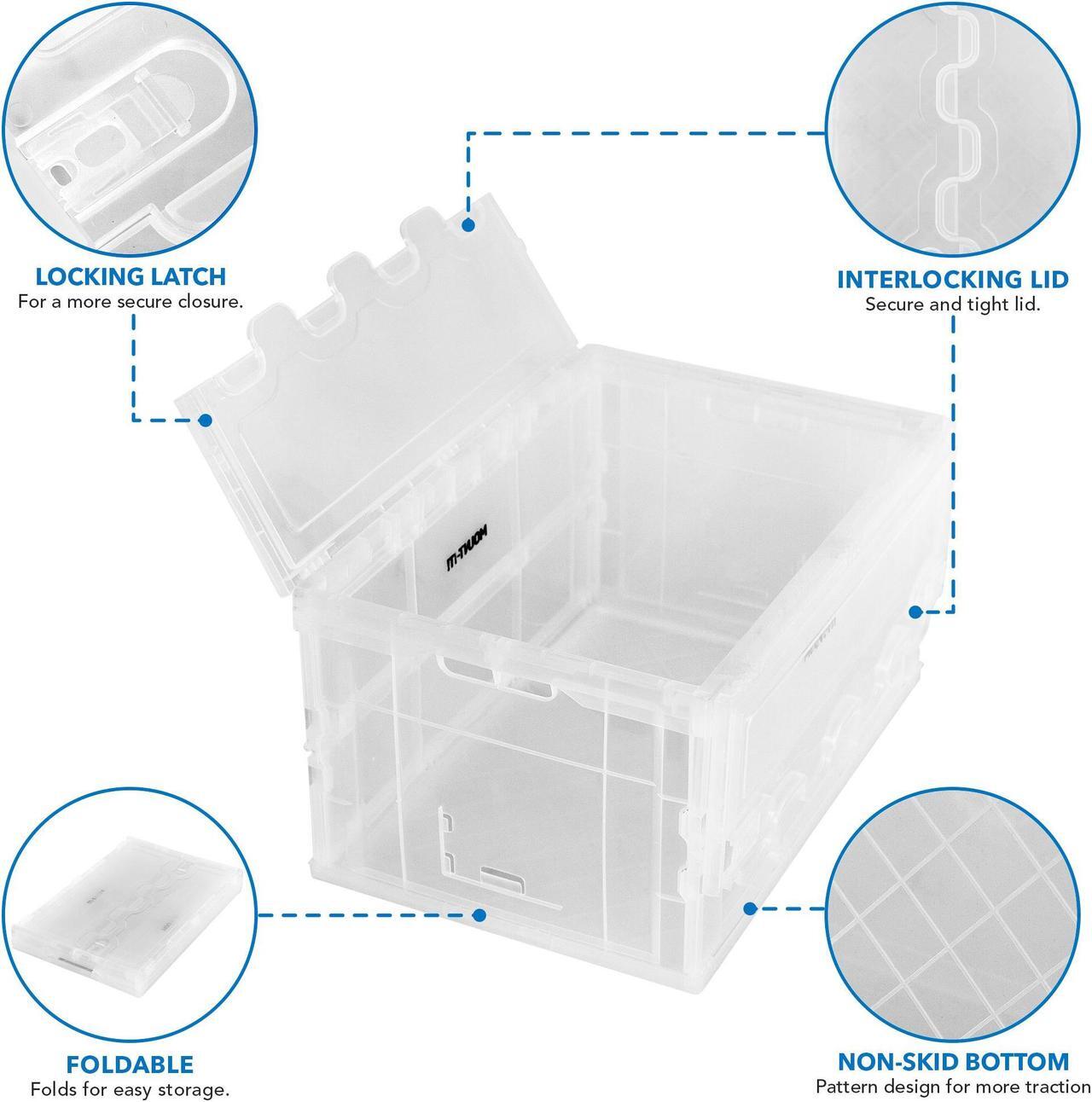 Alt view image 5 of 12 - Mount-It! Collapsible Crate for Storage | Folding Plastic Container with Attached Lid | 65L Liter Capacity