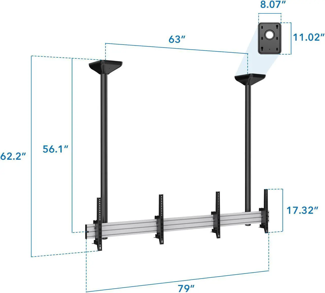 Alt view image 5 of 5 - Mount-It! Digital Signage Ceiling Mount for Two Screens | Ceiling Mount | Fits 45" to 55" Screen Size TVs | Anti-Theft