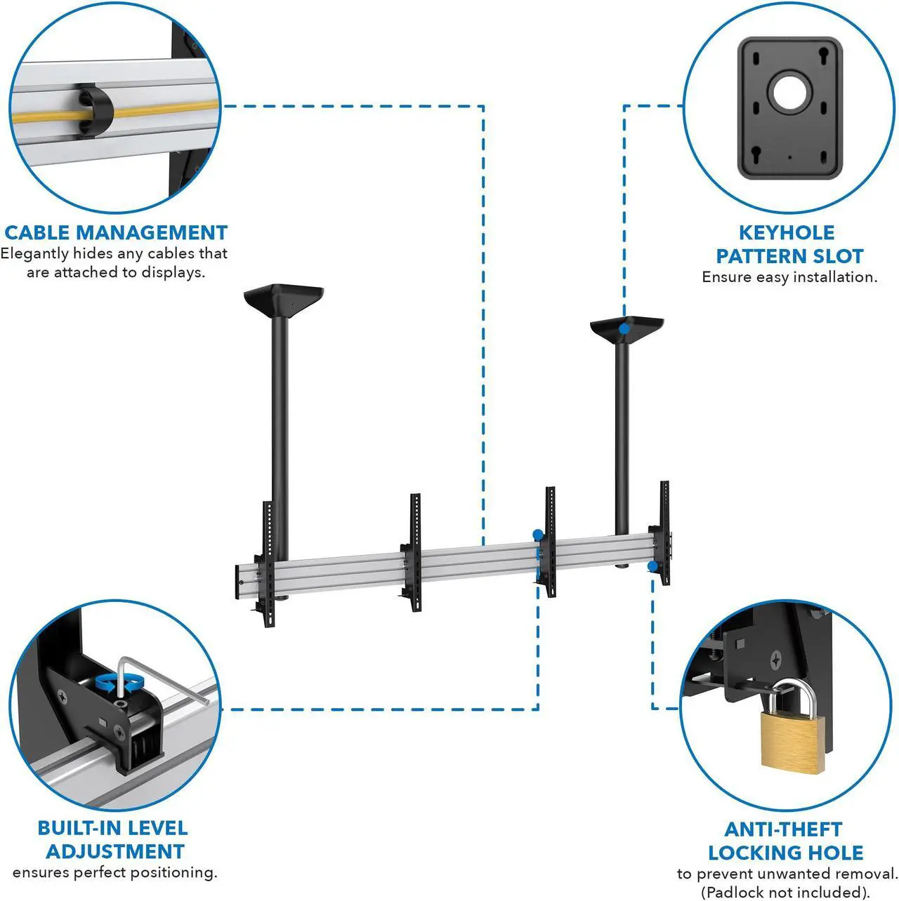 Alt view image 3 of 5 - Mount-It! Digital Signage Ceiling Mount for Two Screens | Ceiling Mount | Fits 45" to 55" Screen Size TVs | Anti-Theft