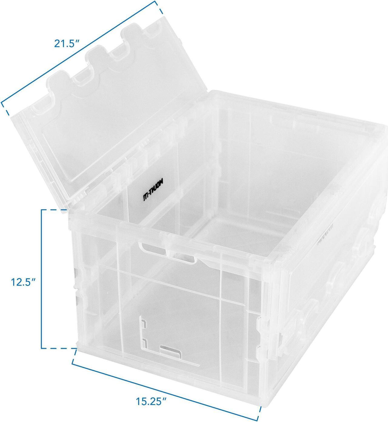 Alt view image 3 of 12 - Mount-It! Collapsible Crate for Storage | Folding Plastic Container with Attached Lid | 65L Liter Capacity