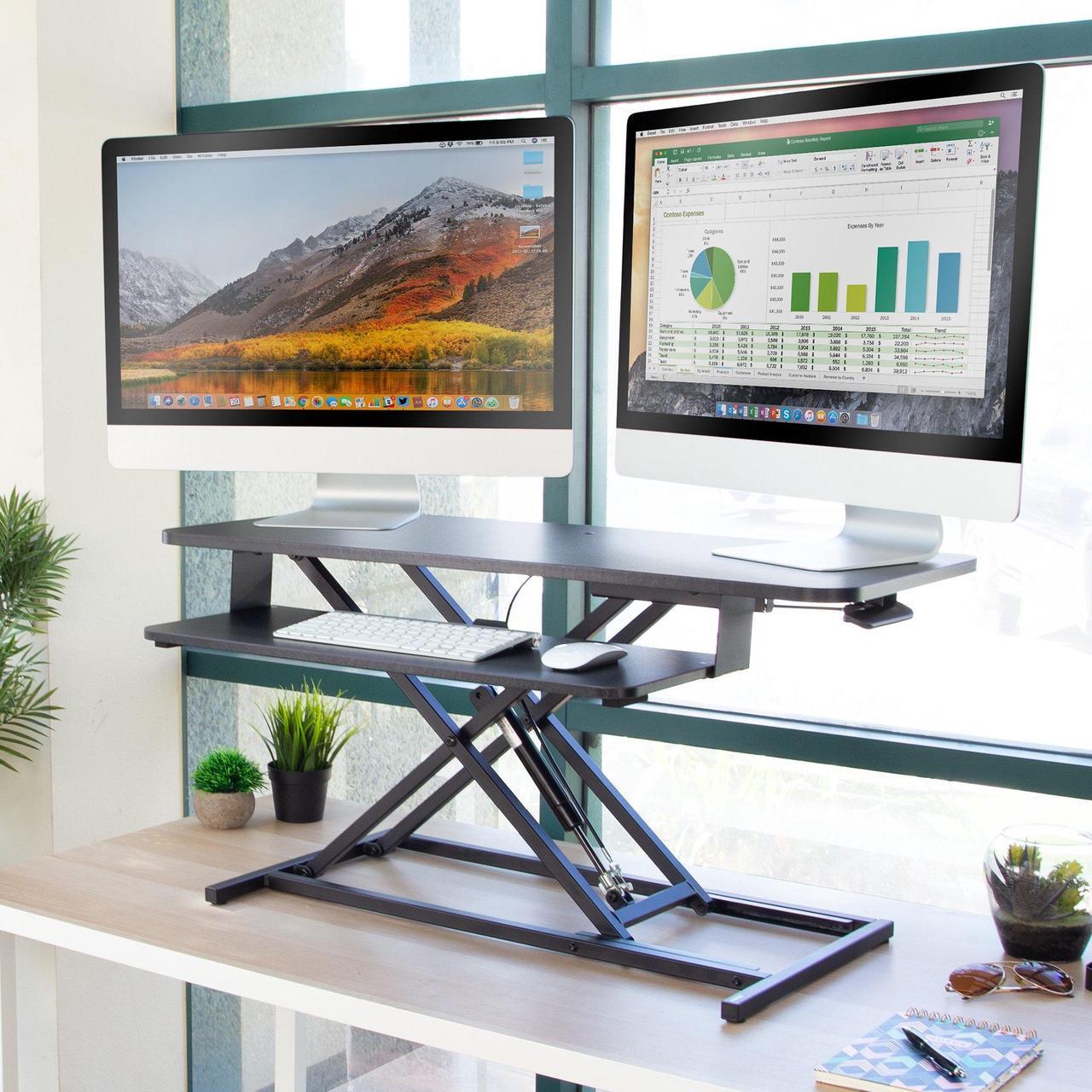 Alt view image 2 of 13 - Mount-It! 36"W Standing Desk Converter Black (MI-8050)