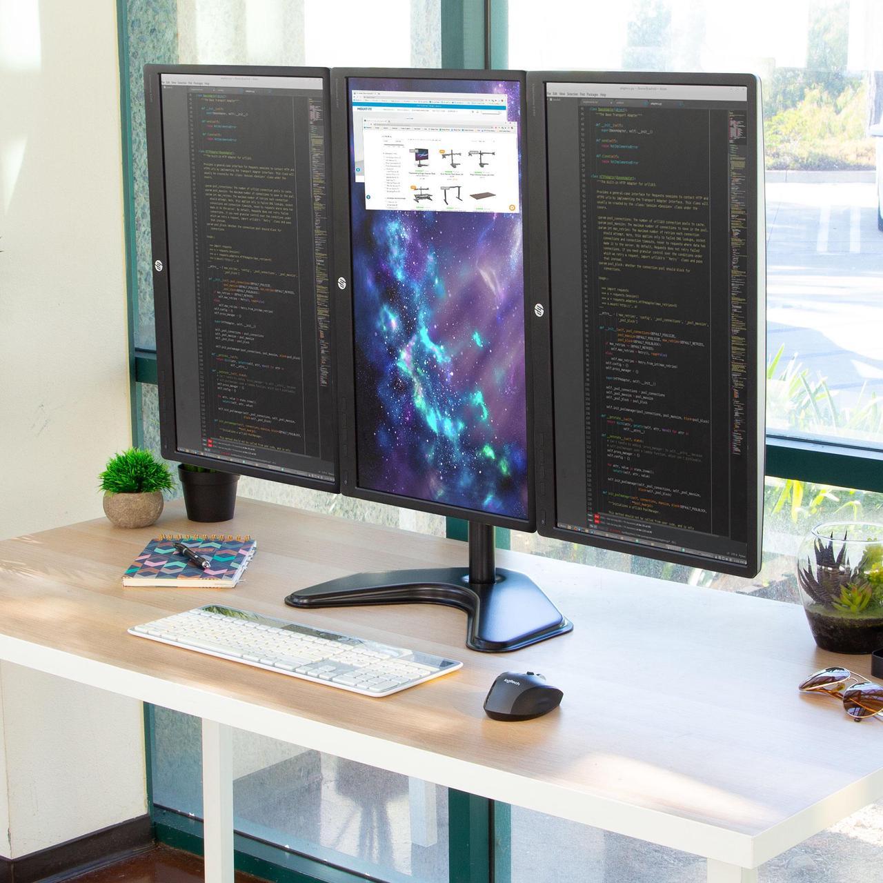 Alt view image 4 of 13 - Mount-It! Adjustable Triple Monitor Stand Up to 32" Black (MI-2789XL)