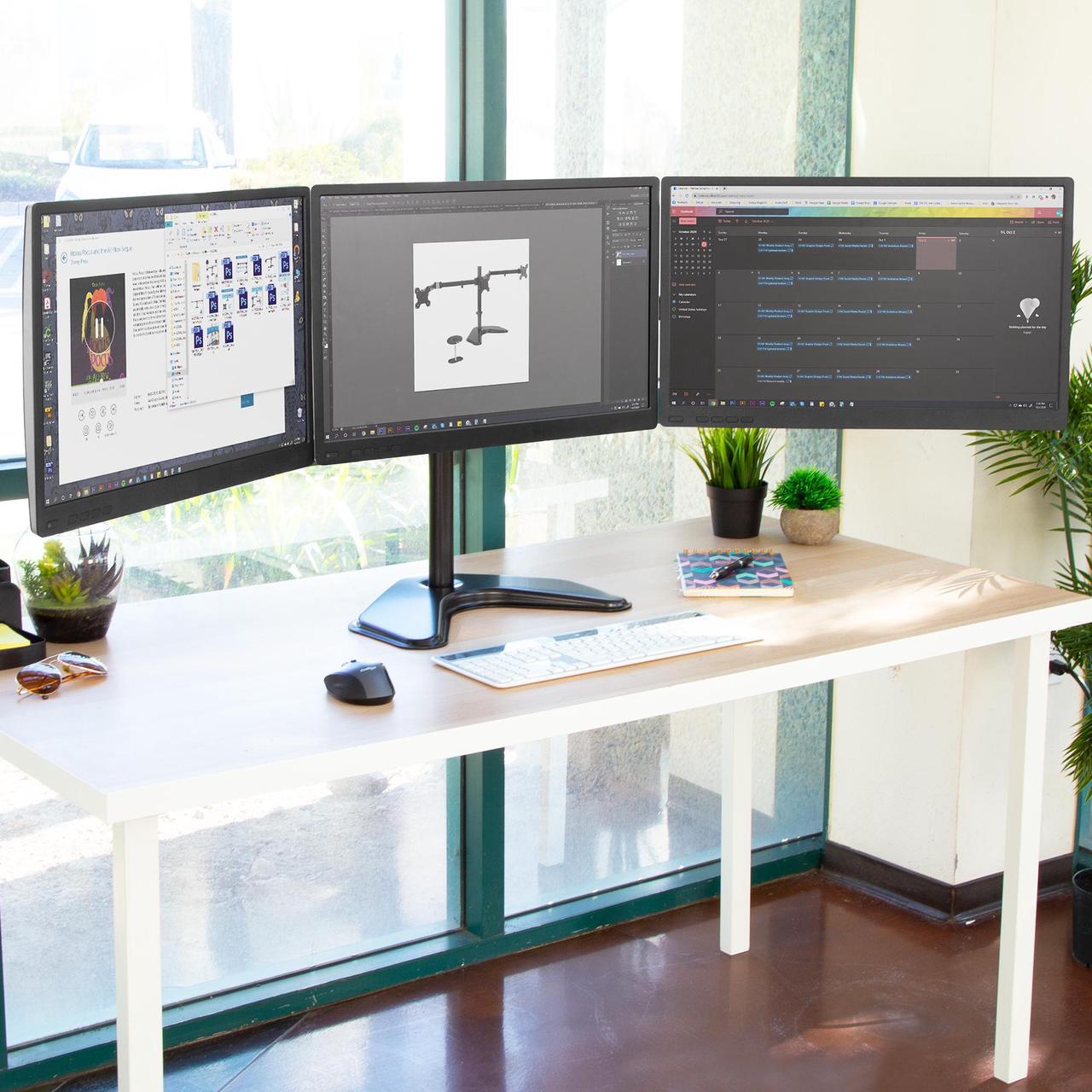 Alt view image 6 of 13 - Mount-It! Adjustable Triple Monitor Stand Up to 32" Black (MI-2789XL)