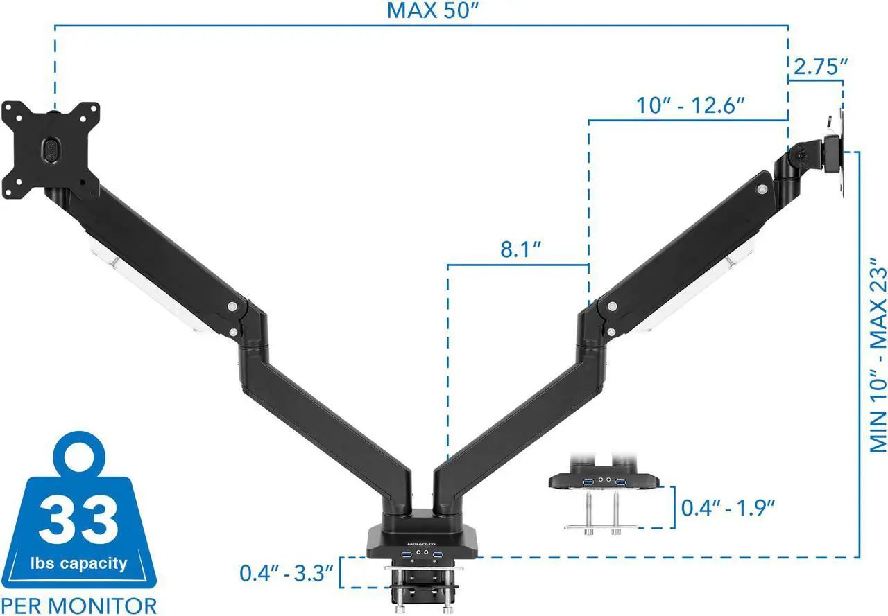Alt view image 2 of 15 - Mount-It! Adjustable Dual-Monitor Mount Up to 35" Black (MI-4772)