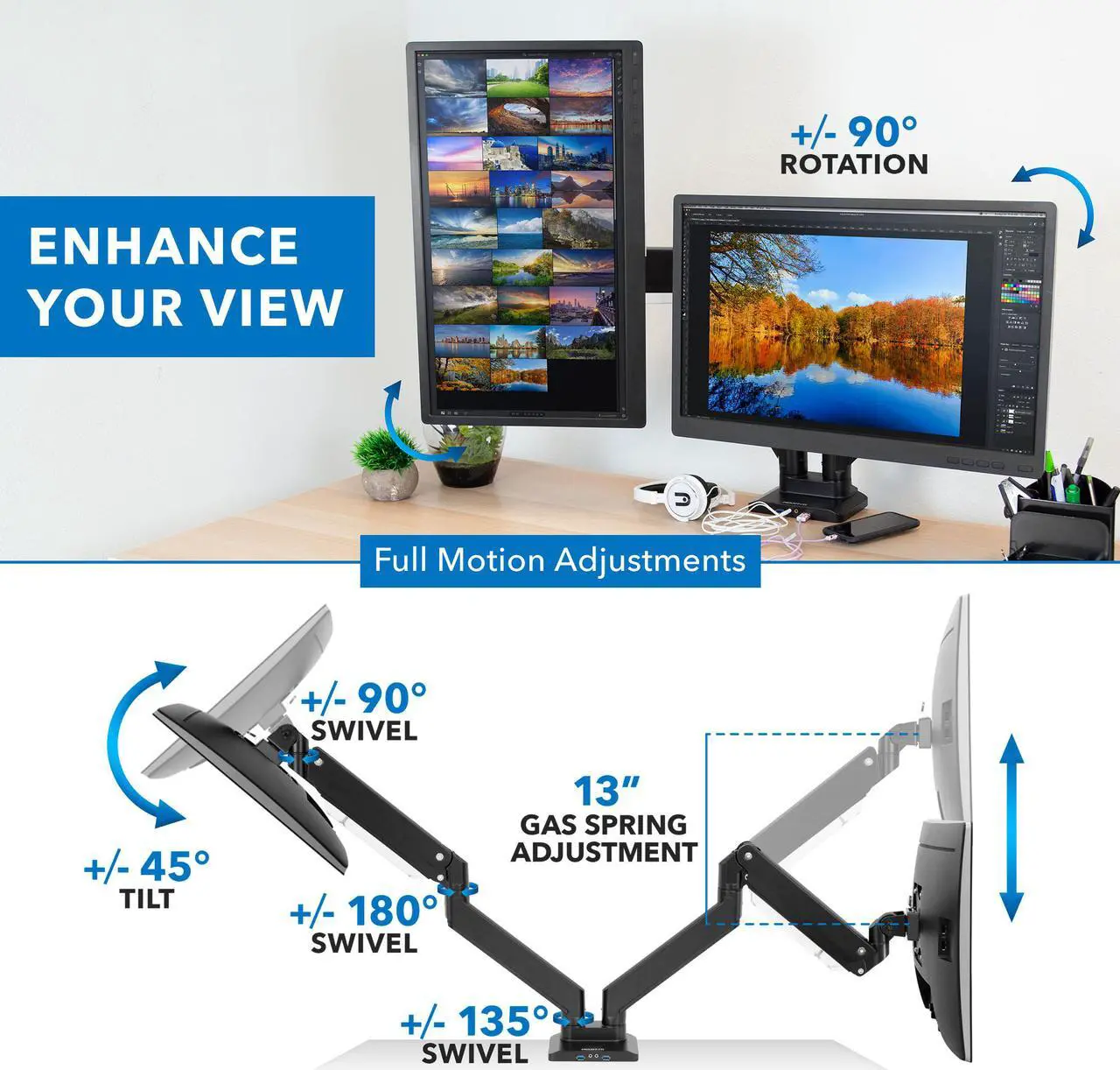 Alt view image 4 of 15 - Mount-It! Adjustable Dual-Monitor Mount Up to 35" Black (MI-4772)