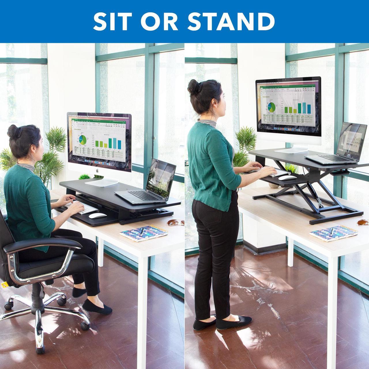 Alt view image 5 of 13 - Mount-It! 36"W Standing Desk Converter Black (MI-8050)