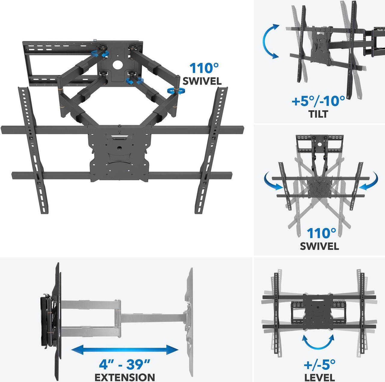 Alt view image 6 of 16 - Mount-It! Heavy Duty TV Wall Mount With Long Extension Arms | Fits 65-110 Inch TVs