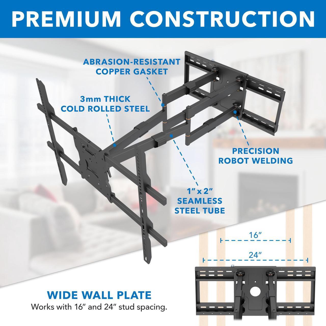 Alt view image 3 of 16 - Mount-It! Heavy Duty TV Wall Mount With Long Extension Arms | Fits 65-110 Inch TVs