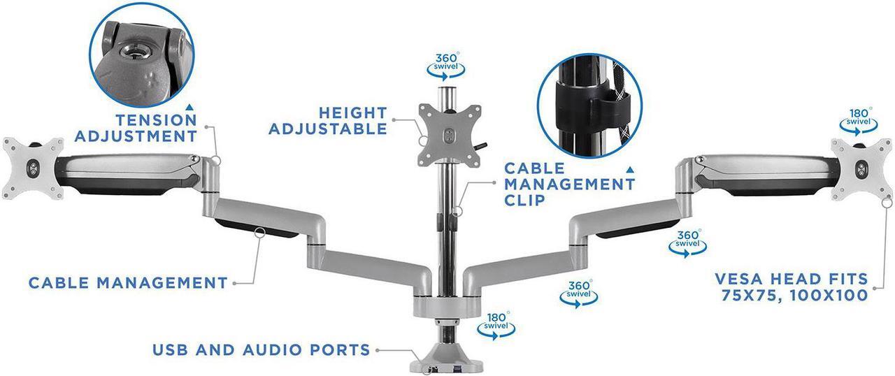 Alt view image 2 of 7 - Mount-It! Triple Monitor Mount and Clamp Keyboard Tray Bundle  | Fits 24-32 Inch Screens