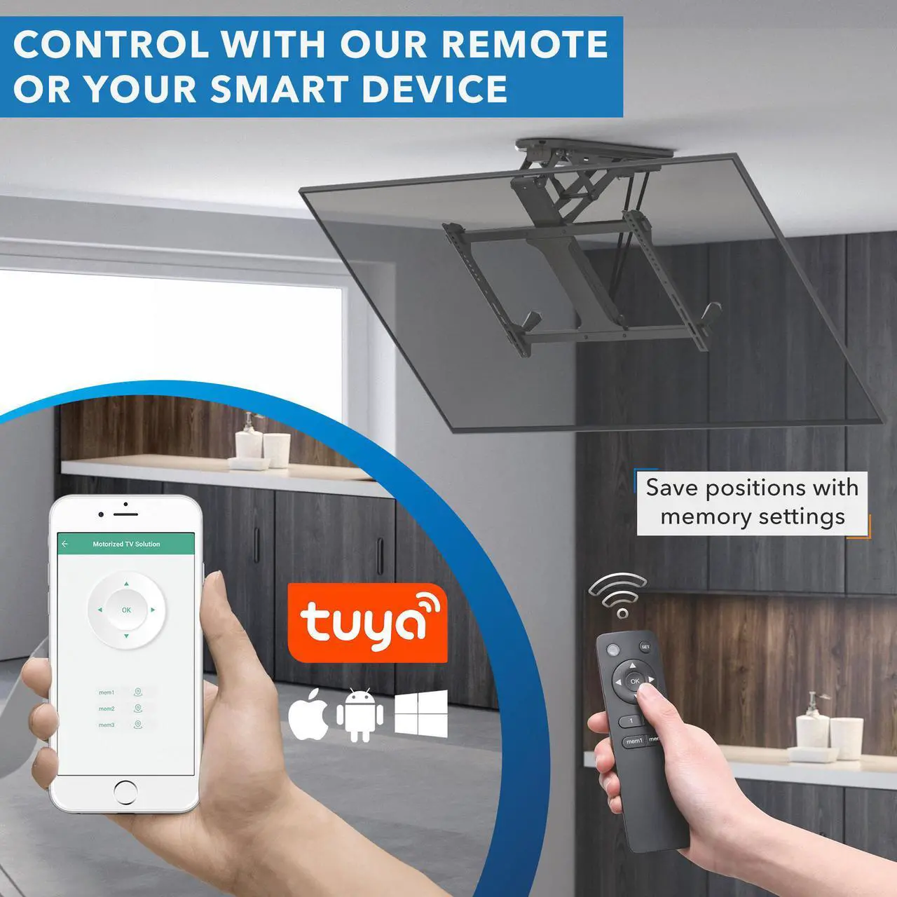 Alt view image 5 of 7 - Mount-It! Motorized Ceiling TV Mount with Remote and App Controller | 70" Max Screen Size