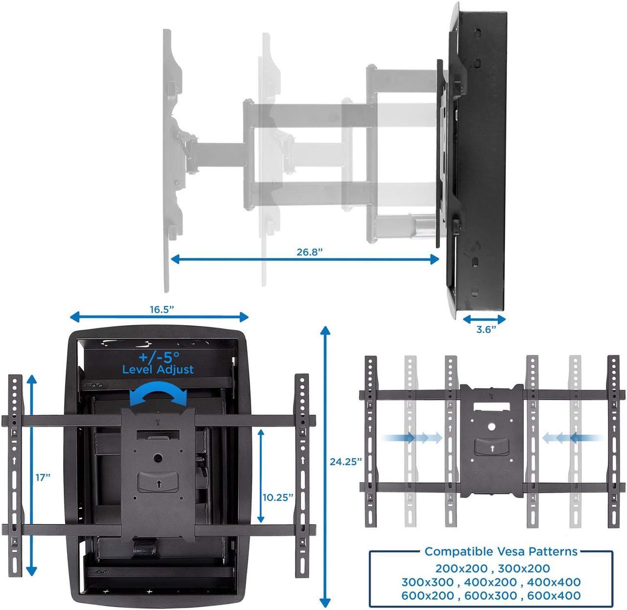 Alt view image 5 of 14 - Mount-It! Recessed TV Wall Mount | In-Wall TV Bracket for Flush Installation | Fits Screen Sizes 32-70 Inch TVs