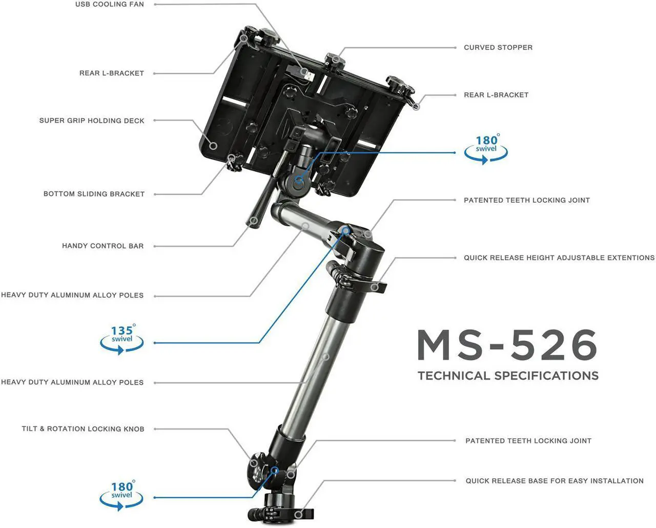 Alt view image 3 of 11 - Mount-It! Car Laptop Mount Notebook | Works with Commercial Vehicles, Trucks | Full Motion Arm Tray