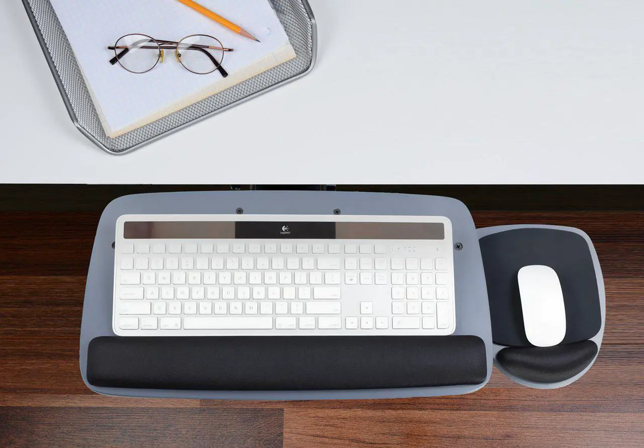 Alt view image 2 of 7 - Mount-It! Under Desk Keyboard Tray with Ergonomic Wrist Rest Pad |17.25 Inch Track