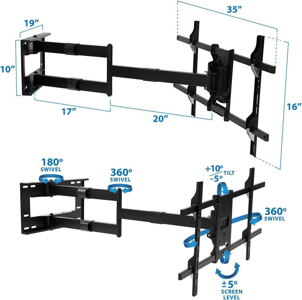 Alt view image 5 of 14 - Mount-It! Full Motion TV Mount| Fits 43"-80" TVs | 40 Inch Extension