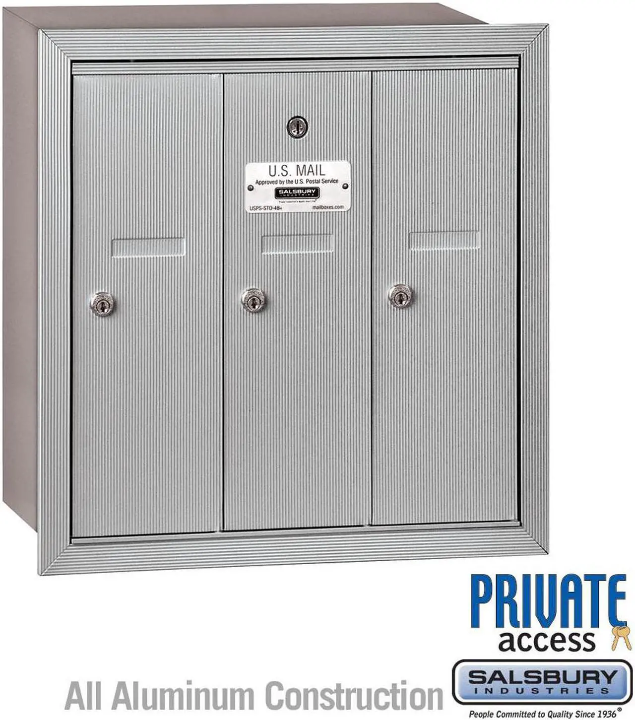 Main image of Salsbury 3503ASU Vertical Mailbox - 3 Doors - Aluminum - Surface Mounted - USPS Access