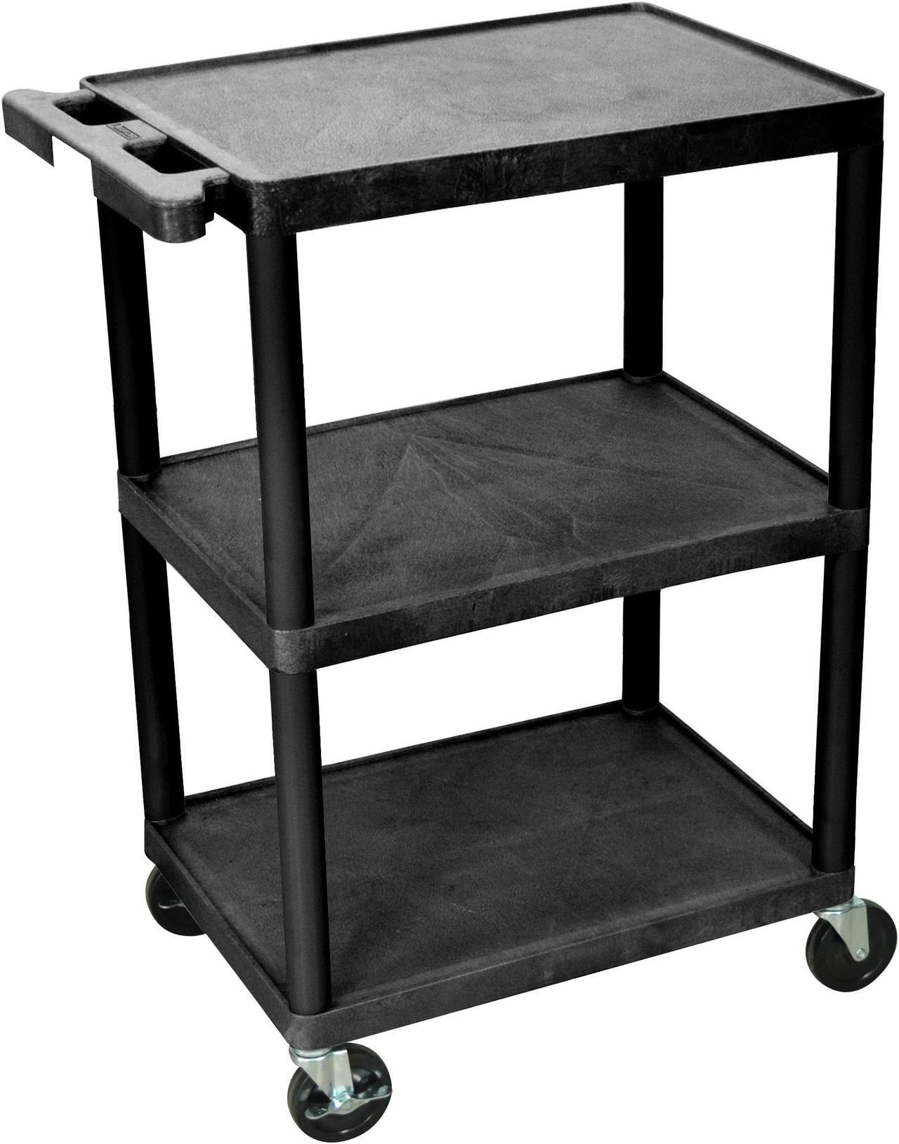 Alt view image 3 of 8 - Luxor 3 Shelves Multipurpose Storage Structural Foam Plastic Service Utility Cart - Black