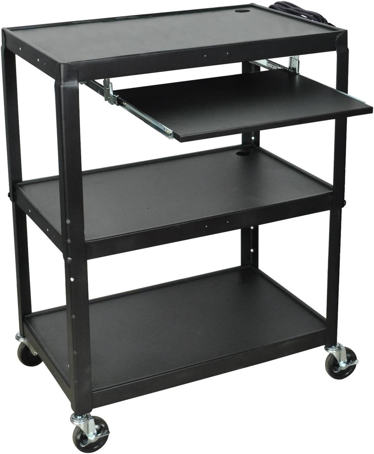 Alt view image 2 of 13 - Luxor Adjustable Steel A/V Cart with Keyboard Shelf