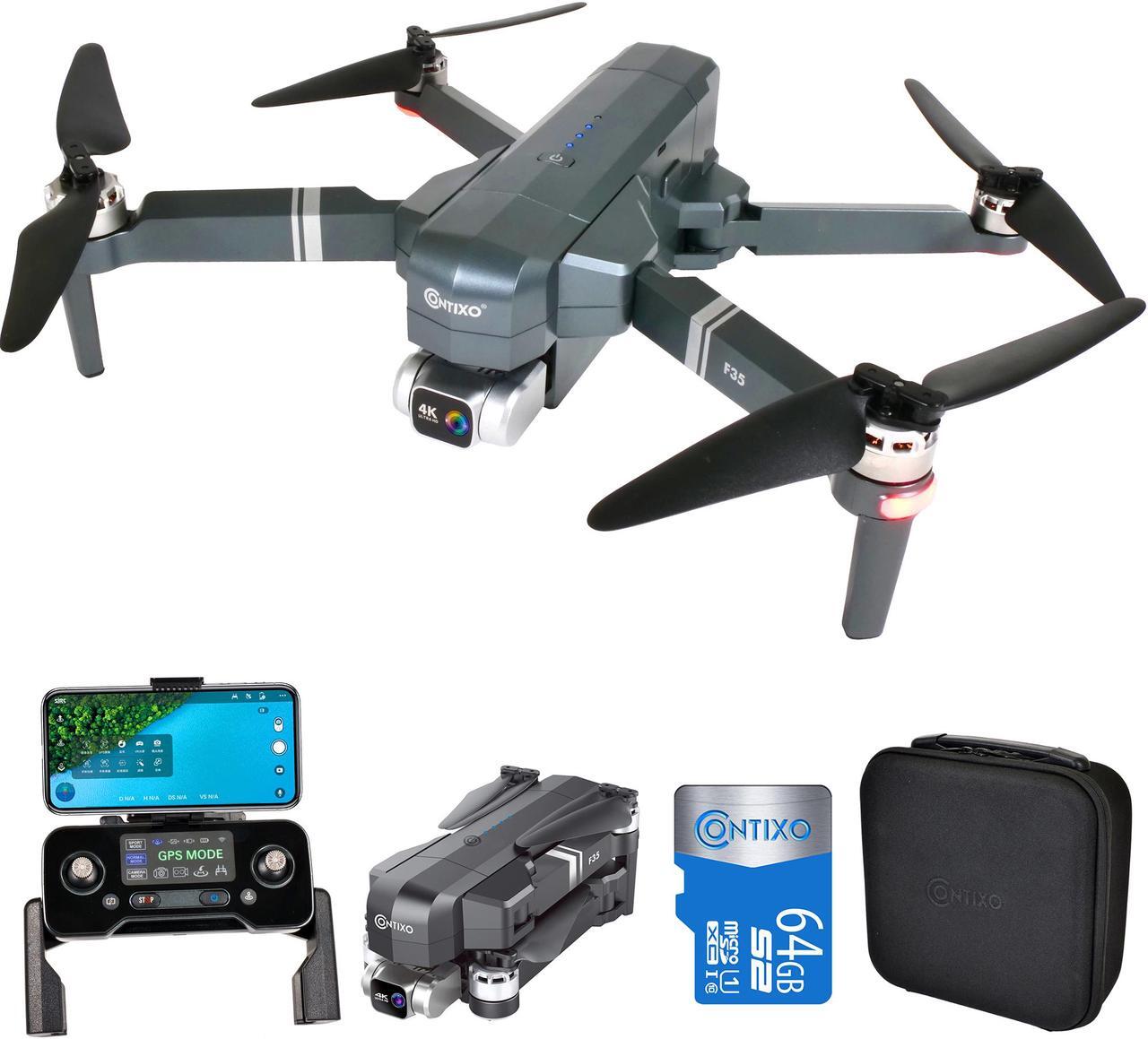 Main image of Contixo F35 GPS Drone with 4K UHD Camera 2-Axis Self-stabilizing Gimbal 5G WiFi FPV RC Quadcopter Brushless Drone for Adults, Bonus 64GB SD Card Carrying Case