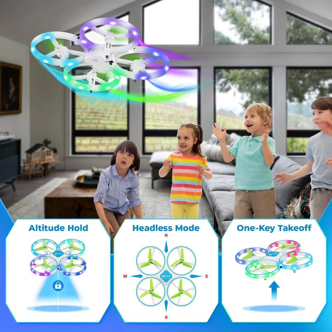 Alt view image 4 of 7 - Contixo TD1 Mini Drone for Beginners - LED Light, Quadcopter Indoor toy with Headless Mode, 3D Flip, Alt