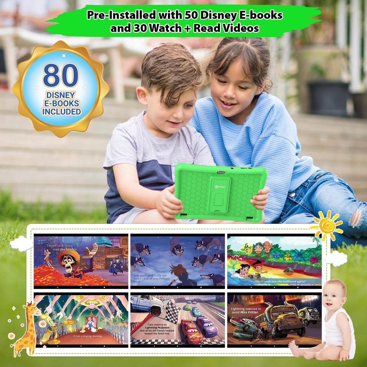 Alt view image 2 of 7 - Contixo Kids Tablet K102, 10" HD, Parental Control, Android 10, 64GB, WiFi, Learning Tablet with Camera for Children Ages 3 -12 with 80 Disney eBooks and Kid-Proof Case, Green 2023
