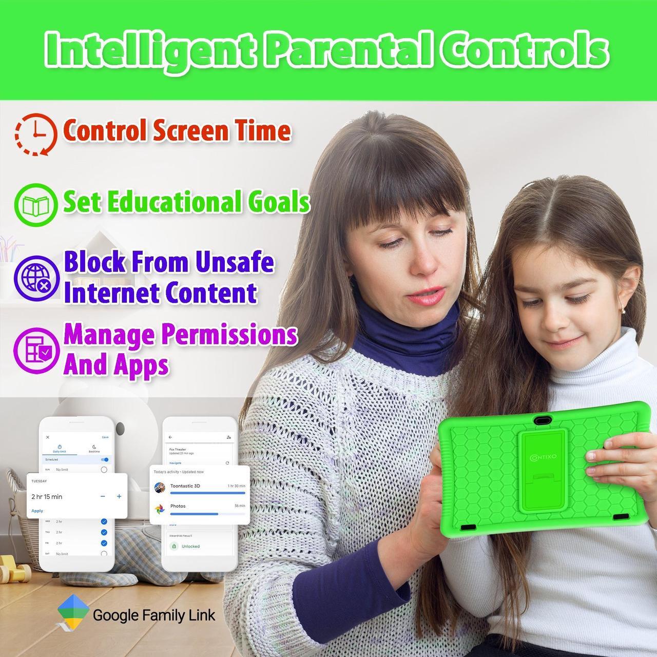 Alt view image 5 of 7 - Contixo Kids Tablet K102, 10" HD, Parental Control, Android 10, 64GB, WiFi, Learning Tablet with Camera for Children Ages 3 -12 with 80 Disney eBooks and Kid-Proof Case, Green 2023