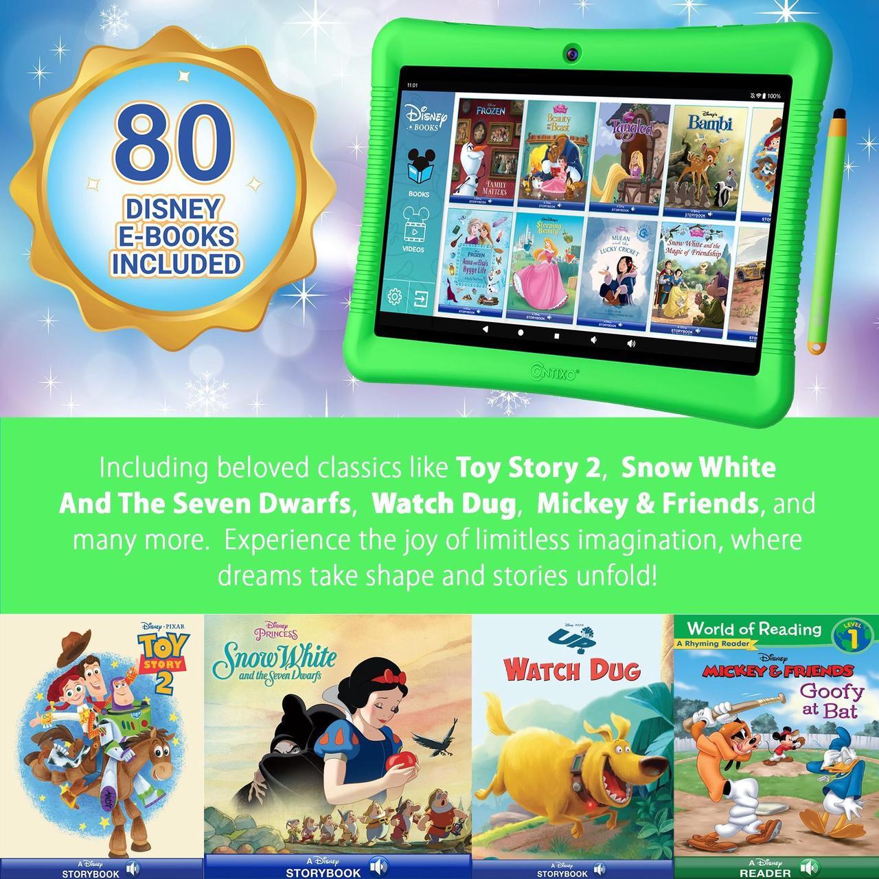 Alt view image 4 of 7 - Contixo Kids Tablet K102, 10" HD, Parental Control, Android 10, 64GB, WiFi, Learning Tablet with Camera for Children Ages 3 -12 with 80 Disney eBooks and Kid-Proof Case, Green 2023