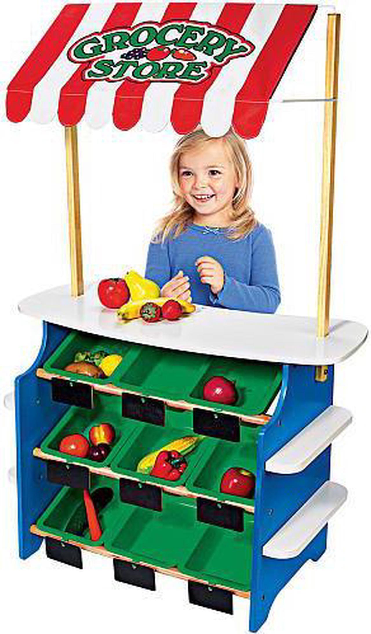 Main image of Melissa & Doug Wooden Grocery Store and Lemonade Stand - Reversible Awning, 9 Bins, Chalkboards