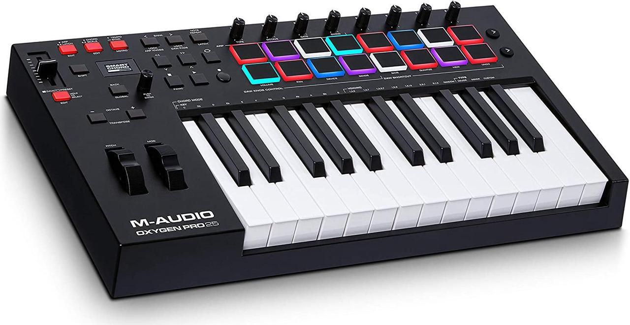 Main image of M-Audio Oxygen Pro 25 - 25 Key USB MIDI Keyboard Controller With Beat Pads, MIDI assignable Knobs & Buttons and Software Suite Included
