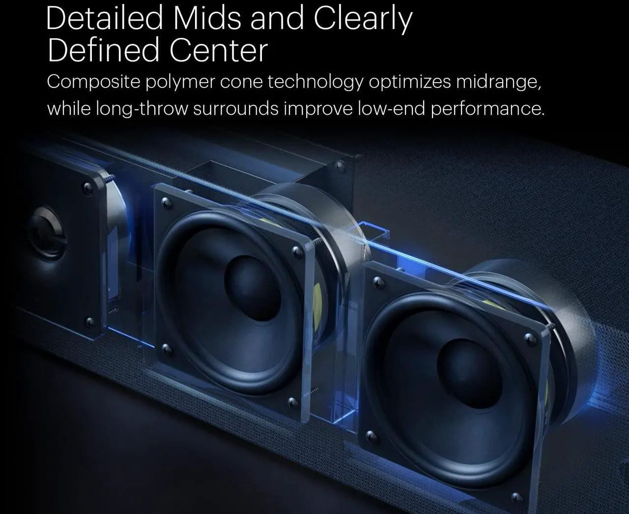 Alt view image 3 of 7 - Definitive Technology Dymension DM20 Slim Center Channel Speaker, 5-Driver Array - (4) 4" Midrange Woofers & (1) 1" Tweeter, for Dymension Series Home Speakers, Immersive Home Theater Audio, Black