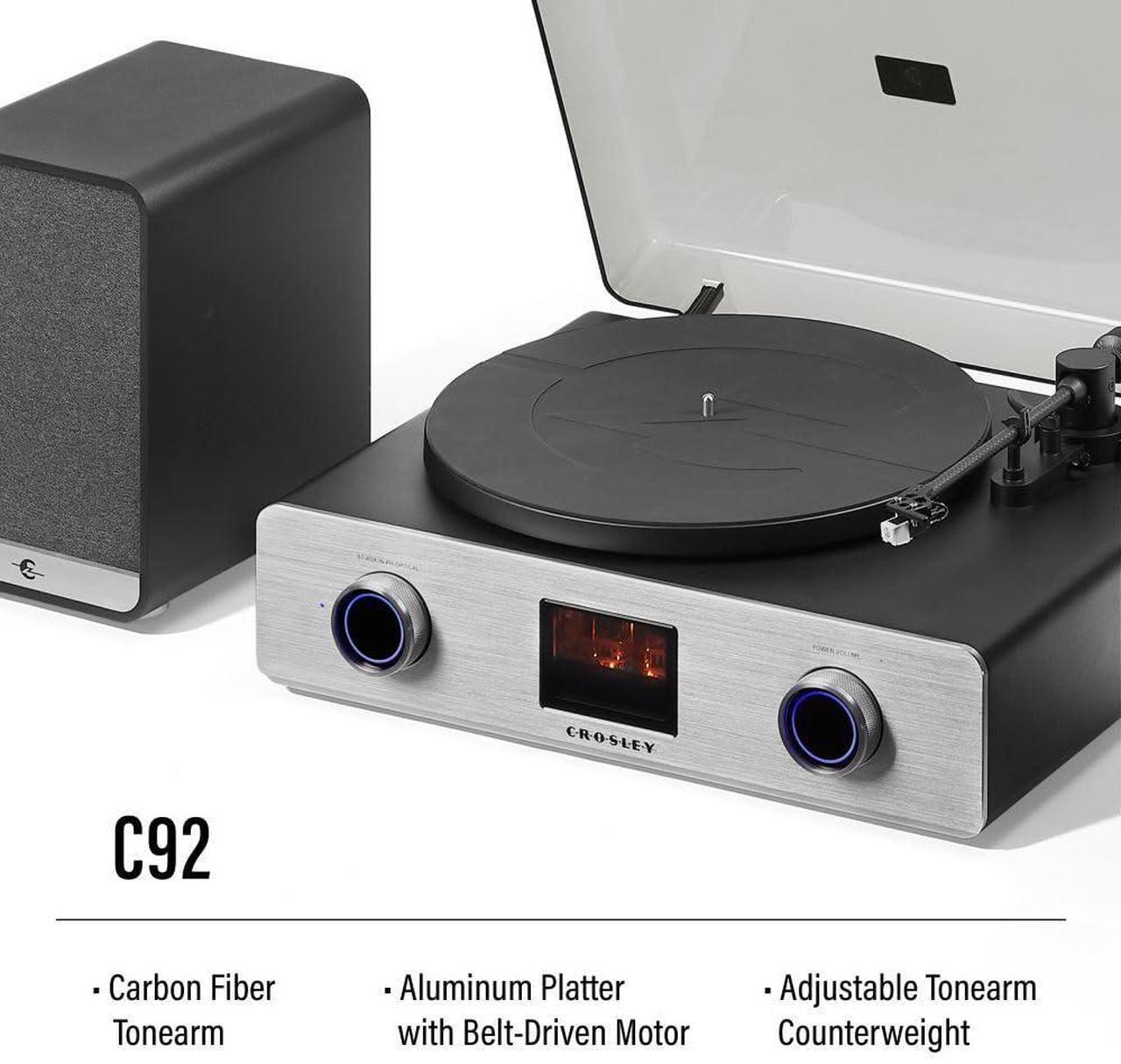 Alt view image 2 of 7 - Crosley C92A-BK Belt-Drive Bluetooth Record Player Turntable with Speakers, Vacuum Tube Preamp, and Moving Magnet Audio-Technica Cartridge, Black
