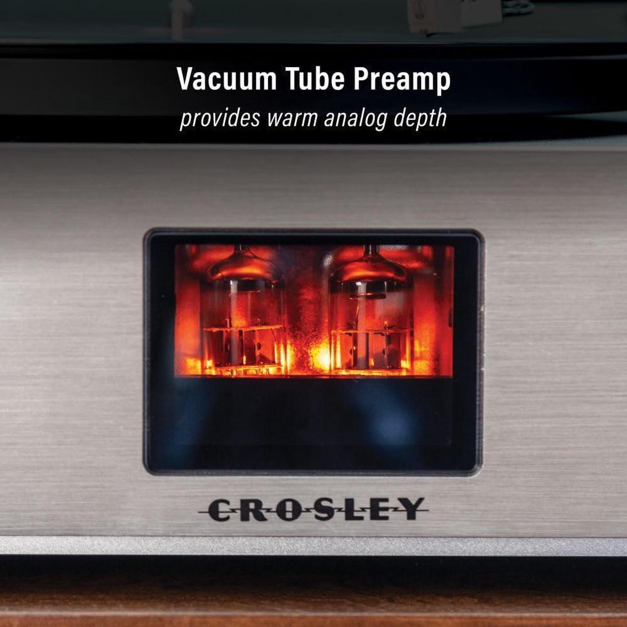 Alt view image 3 of 7 - Crosley C92A-BK Belt-Drive Bluetooth Record Player Turntable with Speakers, Vacuum Tube Preamp, and Moving Magnet Audio-Technica Cartridge, Black