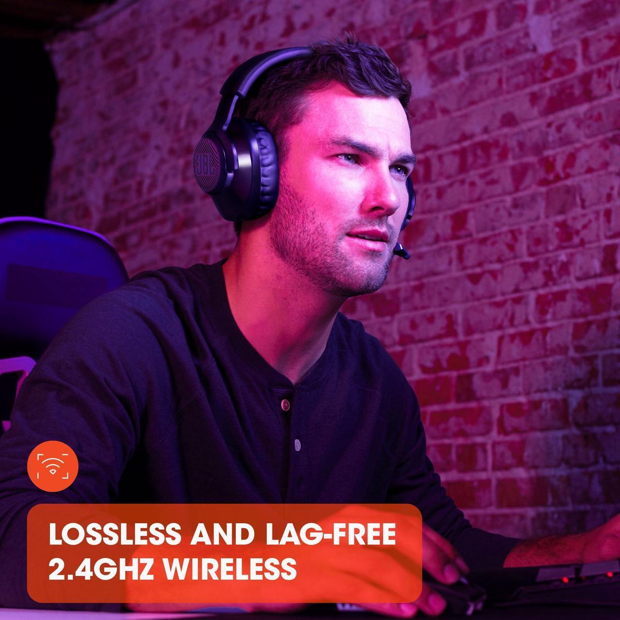 Alt view image 13 of 17 - Harman JBL Quantum 350 Wireless headset - Stereo - Wireless - 32 Ohm - 20 Hz - 20 Hz - On-ear, Over-the-head - Binaural - Ear-cup - 3.28 ft Cable - Omni-directional Microphone Model JBLQ350WLBLKAM