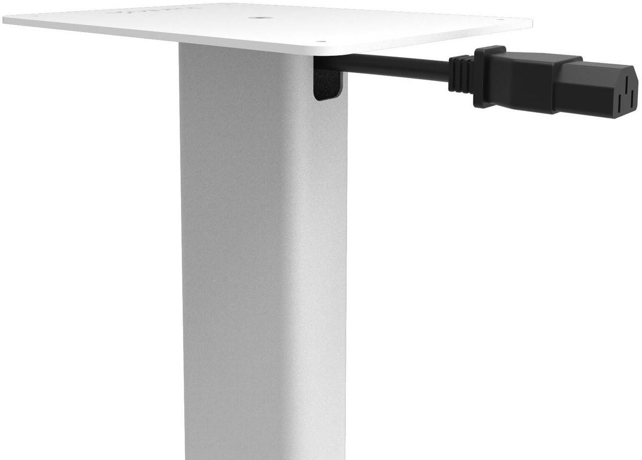 Alt view image 5 of 7 - Kanto ST34 34 Universal Speaker Floor Stands for Bookshelf Speakers up to 30 lbs | Improved Sound | Hidden Cable Management | White MDF Base | Pair