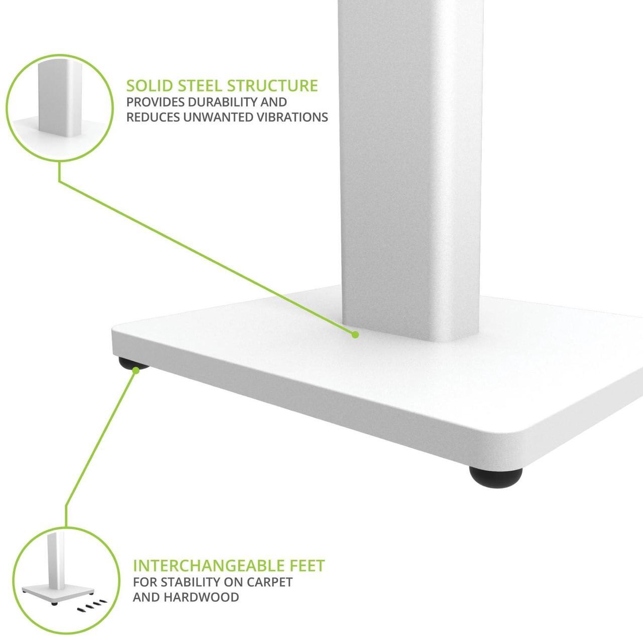 Alt view image 3 of 7 - Kanto ST34 34 Universal Speaker Floor Stands for Bookshelf Speakers up to 30 lbs | Improved Sound | Hidden Cable Management | White MDF Base | Pair