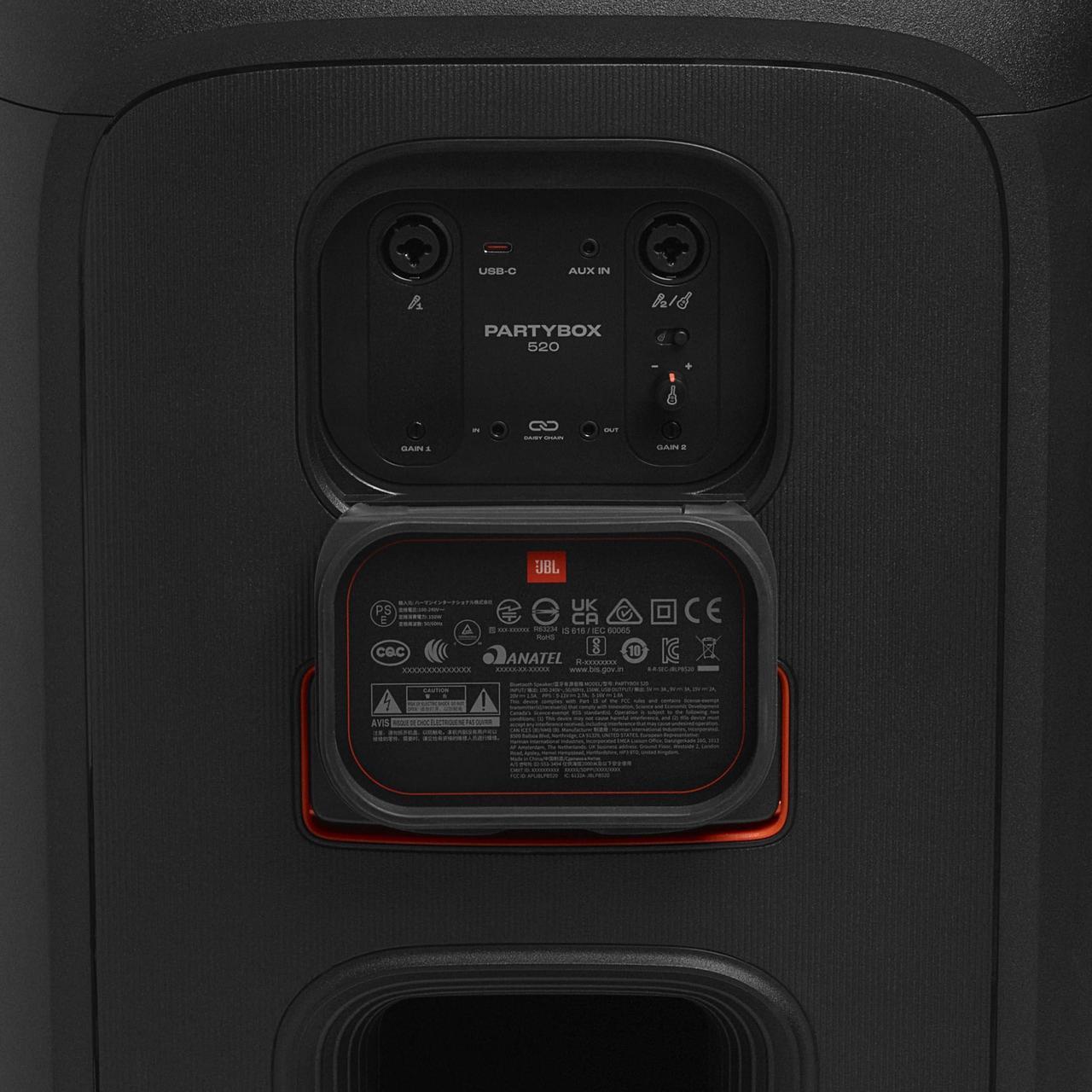 Alt view image 4 of 6 - JBL PartyBox 520 - Portable Battery-Powered Party Speaker with AI Sound Boost, Up to 15 Hours of Play time, IPX4 Splash Proof, Multi-Speaker Connection by Auracast, and Telescopic Handle (Black)