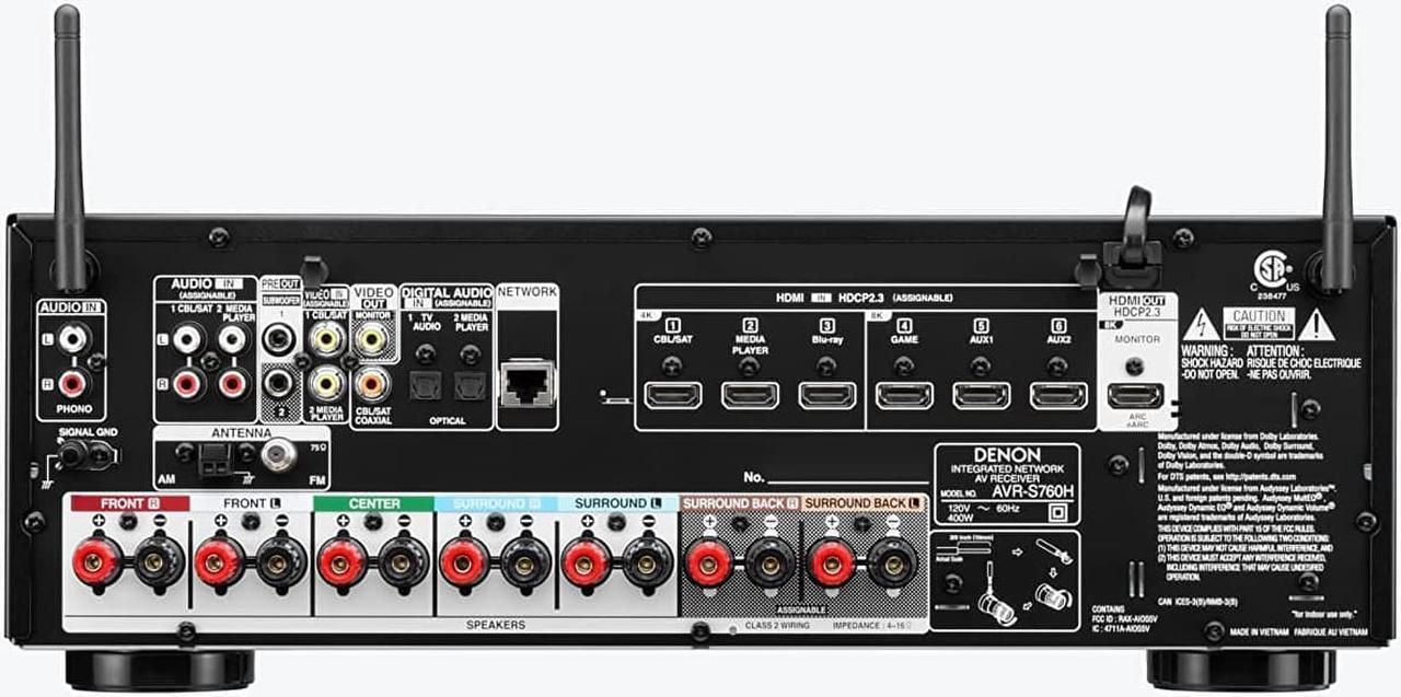Alt view image 2 of 4 - Denon AVR-S760H 7.2-Channel Home Theater AV Receiver 8K Video Ultra HD 4K/120 Wi-Fi, HEOS, Bluetooth, Apple AirPlay 2 - (Renewed)