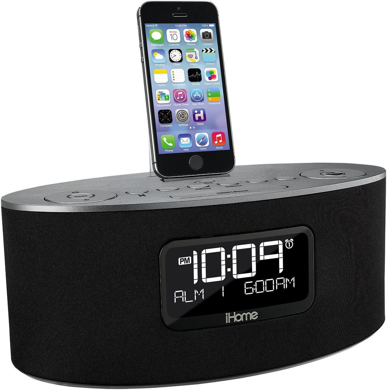 Main image of iHome iDL46 Stereo Dual Alarm Clock Radio for iPad, iPhone&  iPod, Gray