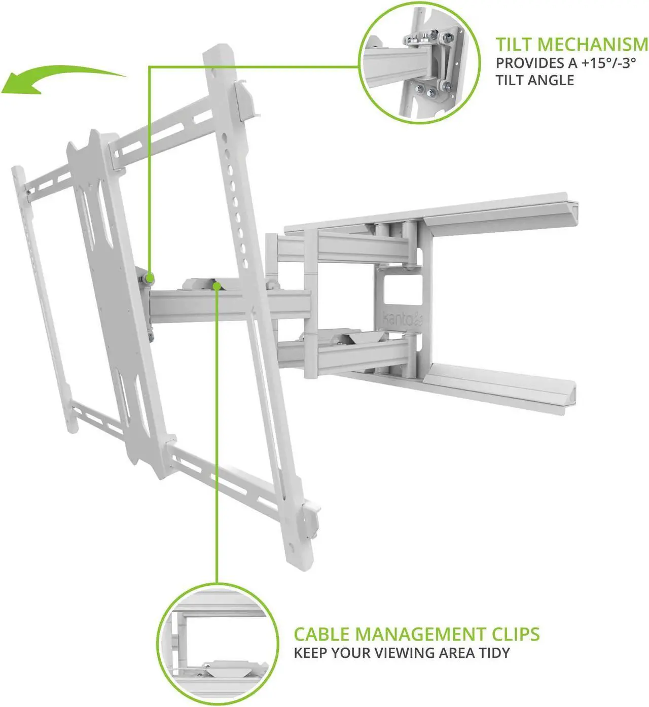 Alt view image 3 of 14 - Kanto PDX680 Articulating Full Motion TV Mount for 39" - 80" TV (White)