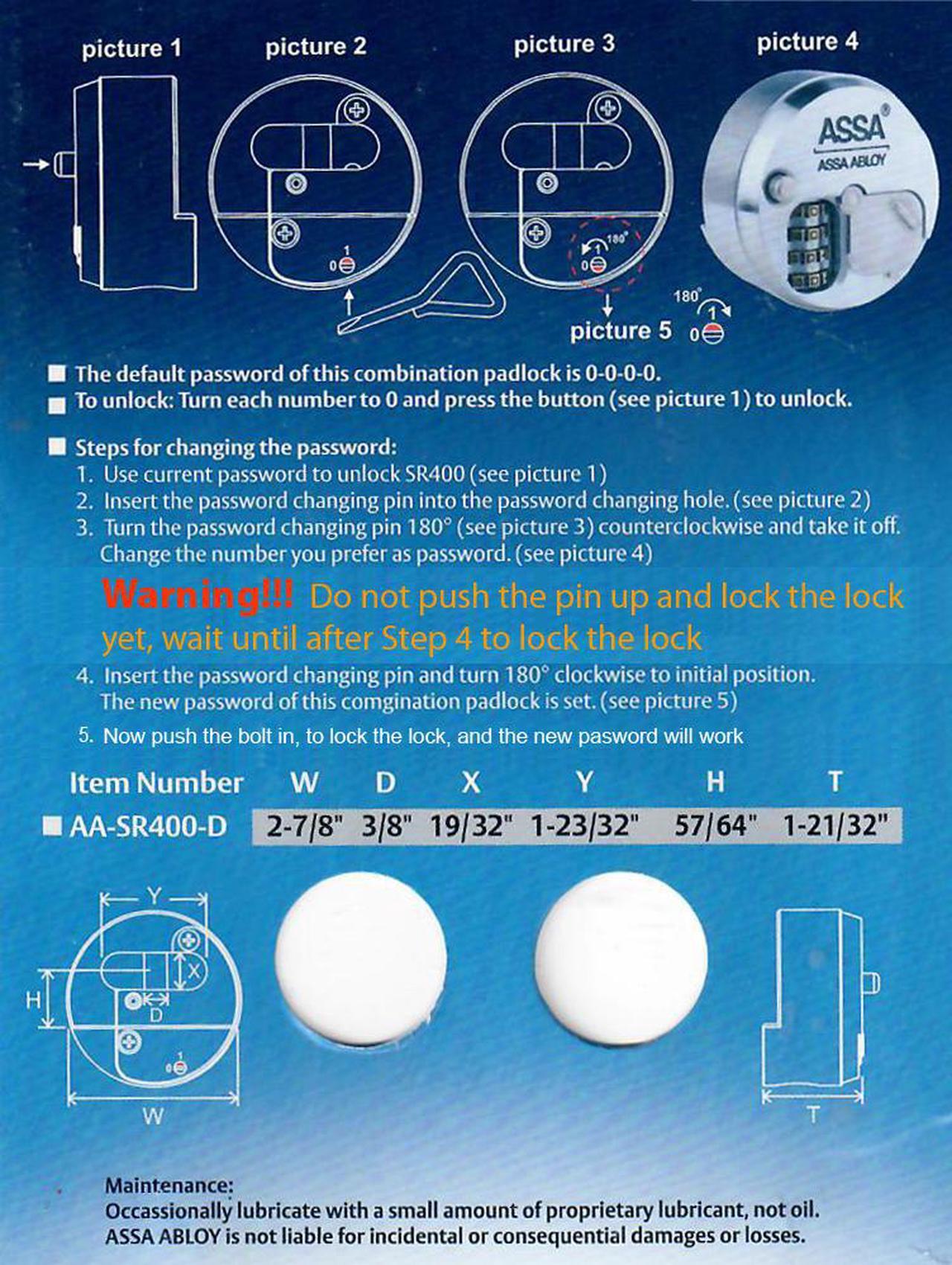 Alt view image 2 of 4 - ASSA AA-SR400 (Like American Lock A2000) 2-7/8" Shackleless Solid Steel Step Back Padlock Lock Resettable Combination Dial Hockey Puck Style (Combonation In Front)