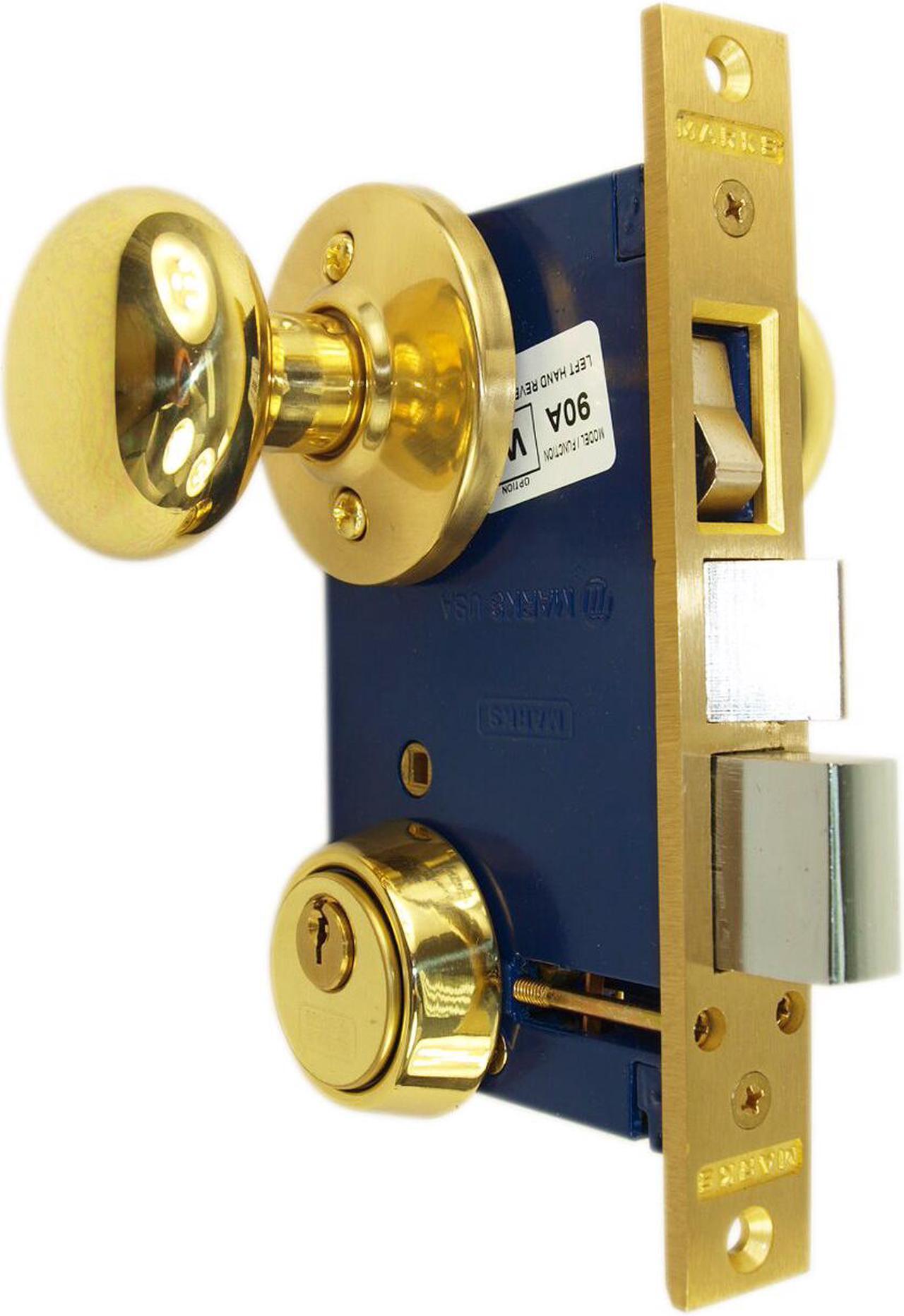 Alt view image 3 of 4 - Marks 22AC LHR Polished Brass Finish Left Hand Reverse Double Cylinder Iron Gate Ornamental Mortise Lock Set with 2-1/2" Backset