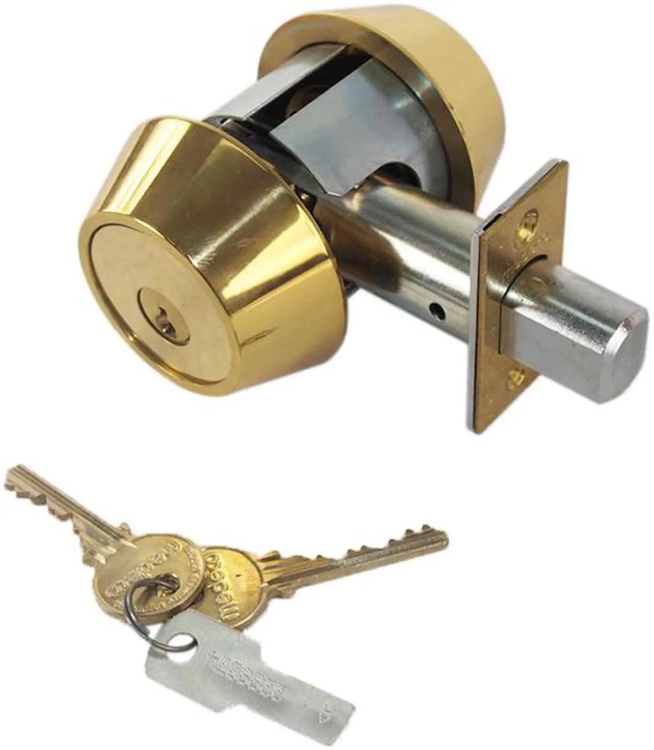 Alt view image 6 of 7 - Medeco 11-0102-05-00 Bright Brass, Double Cylinder Tubular Deadlock Deadbolt Key On Both Sides 2-3/8" Backset, 00 Keyway HIGH SECURITY