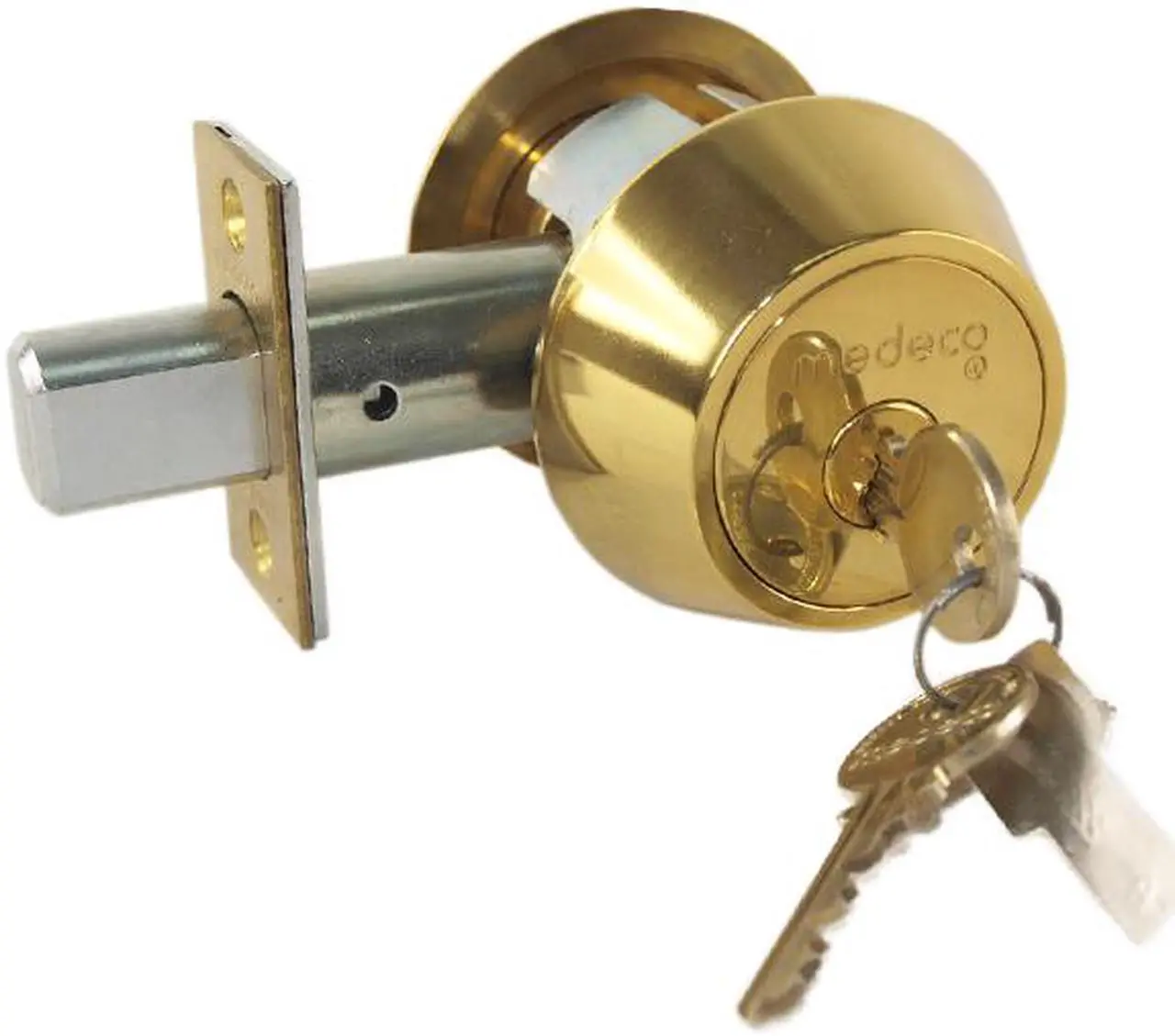 Alt view image 5 of 7 - Medeco 11-0102-05-00 Bright Brass, Double Cylinder Tubular Deadlock Deadbolt Key On Both Sides 2-3/8" Backset, 00 Keyway HIGH SECURITY