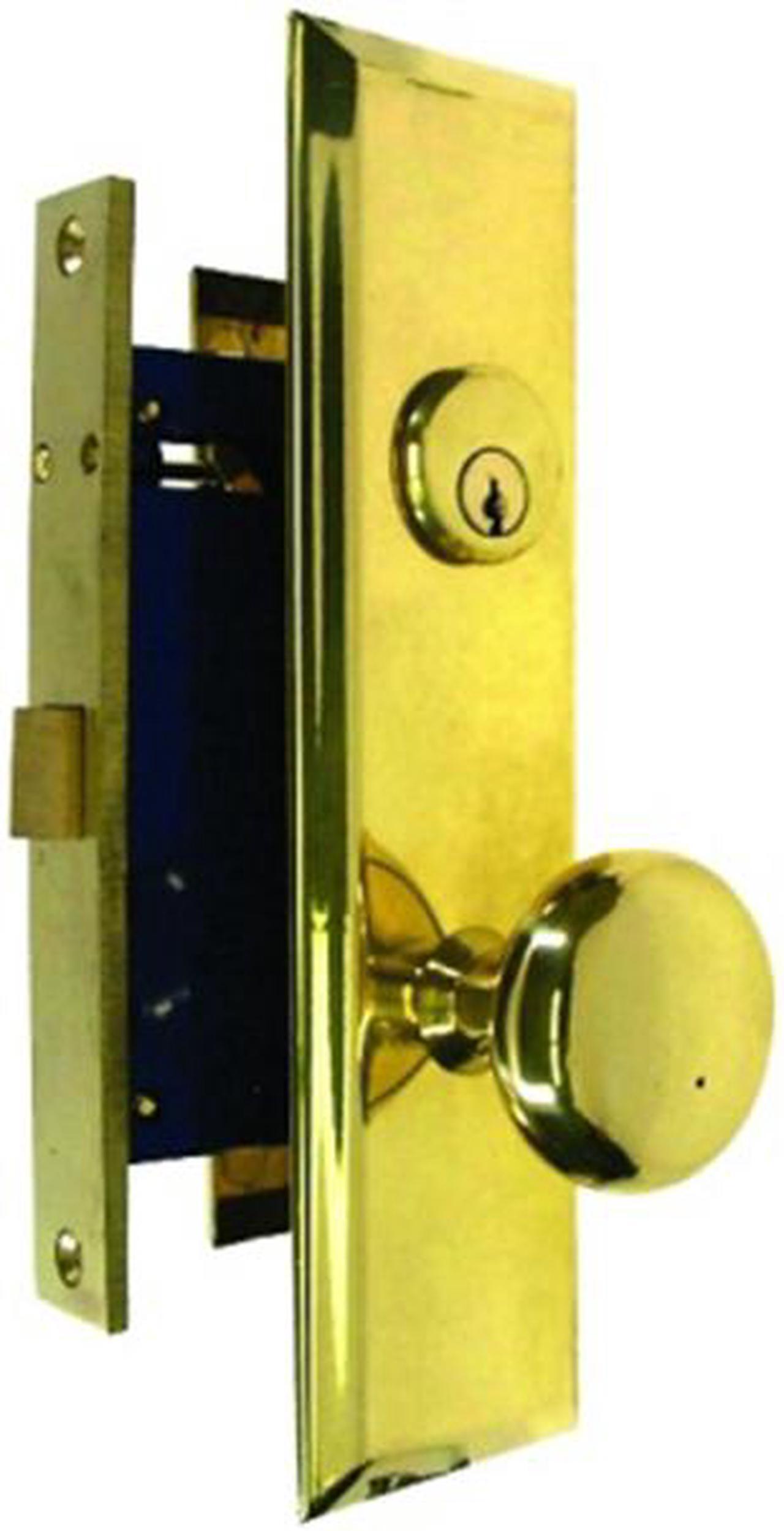 Alt view image 2 of 2 - Marks Metro 114DW/3, Polished Brass Right Hand Mortise Lock Knob Vestibule Function Always Locked Storeroom Latch Only Lockset, Screwless Knobs Thru Bolted Lock Set