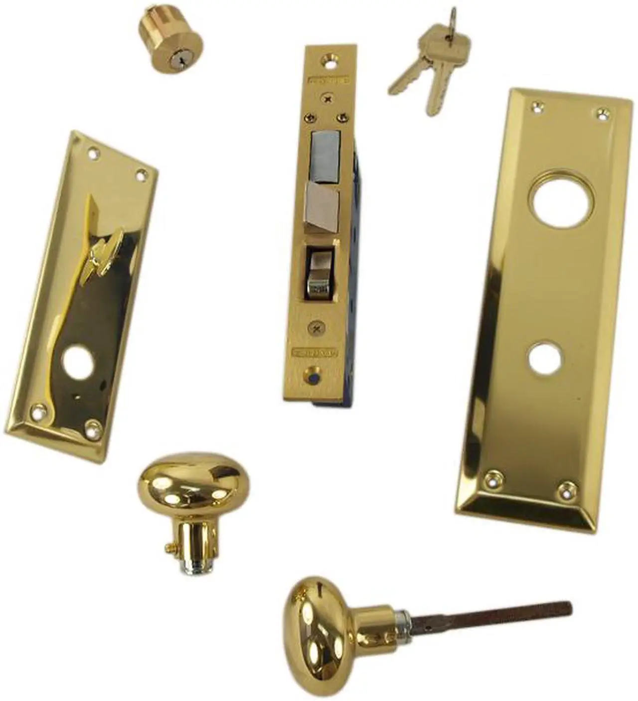 Alt view image 4 of 5 - Marks Metro 91A/3-X Brass Right Hand Mortise Entry, Surface Mounted Lockset with 1-1/4" x 8" Wide Face Plate Lock Set