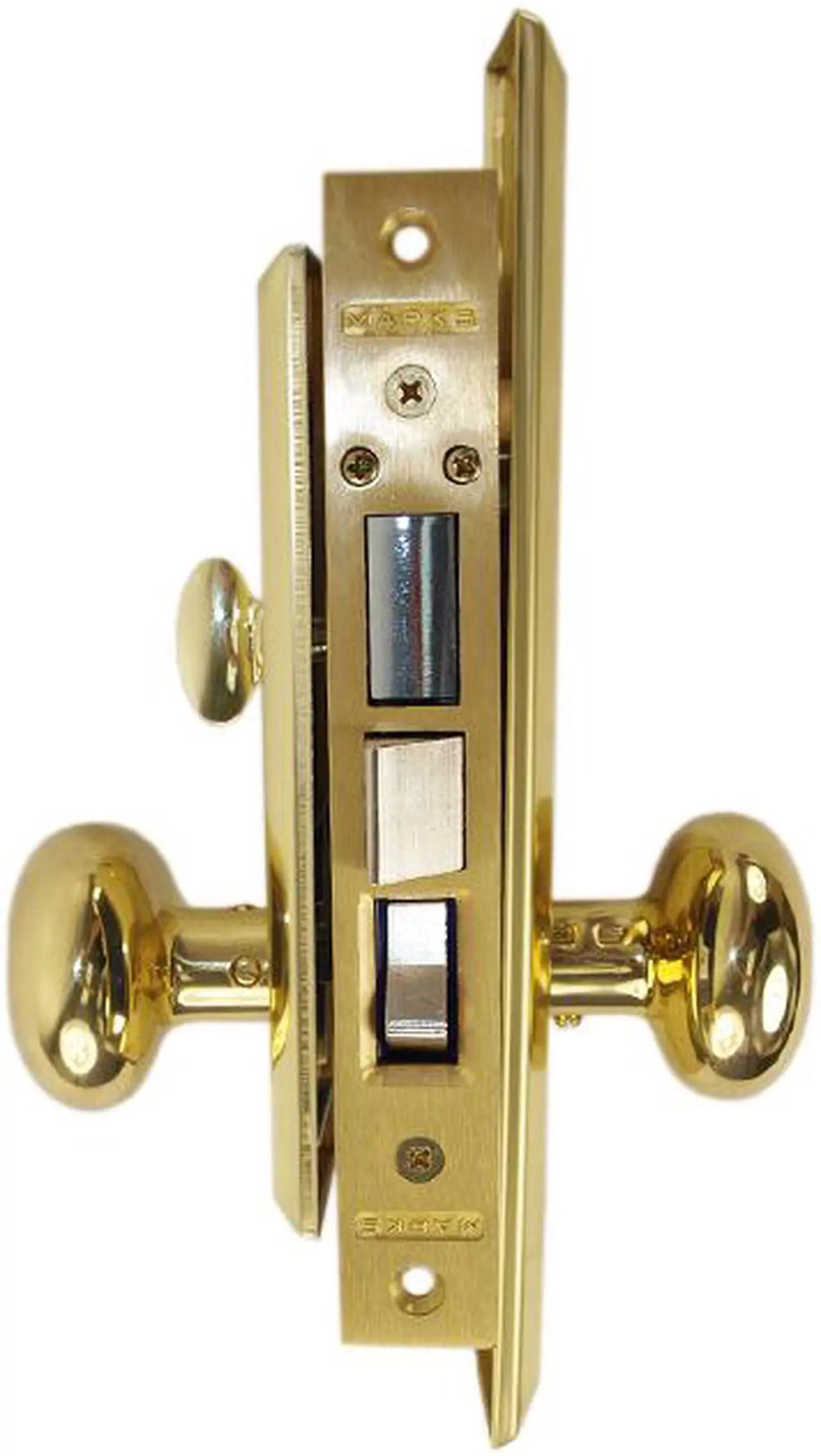 Alt view image 2 of 5 - Marks Metro 91A/3-X Brass Right Hand Mortise Entry, Surface Mounted Lockset with 1-1/4" x 8" Wide Face Plate Lock Set