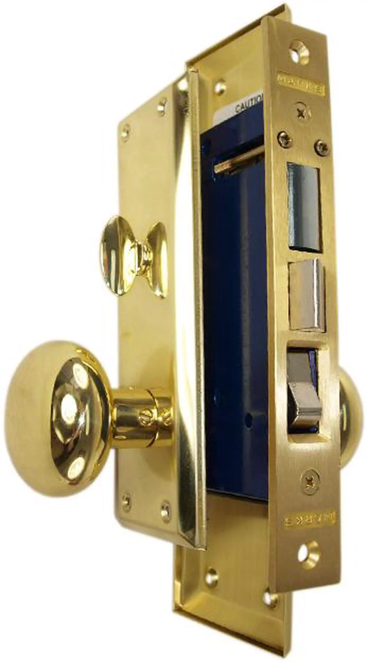 Alt view image 3 of 5 - Marks Metro 91A/3-X Brass Right Hand Mortise Entry, Surface Mounted Lockset with 1-1/4" x 8" Wide Face Plate Lock Set